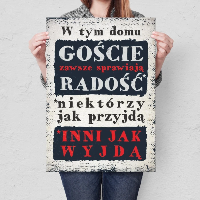 Plakat metalowy goście w domu Prezent
