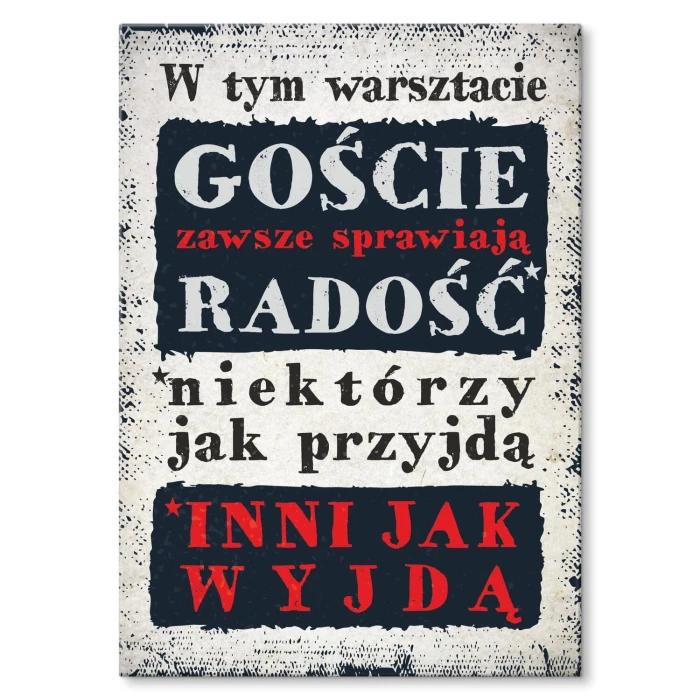 Plakat metalowy goście w warsztacie Prezent