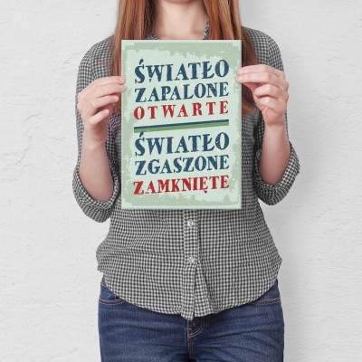 Plakat metalowy godziny otwarcia Prezent