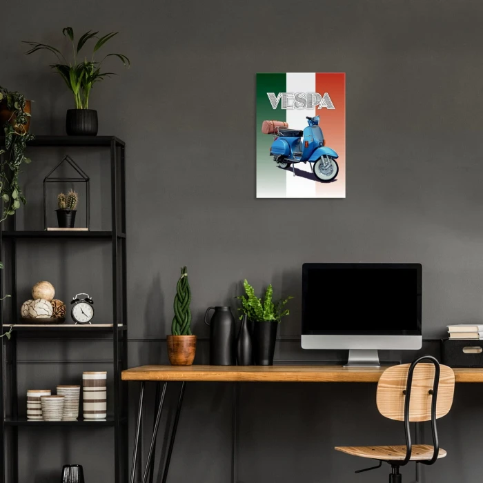 Plakat metalowy Skuter Vespa niebieski Prezent