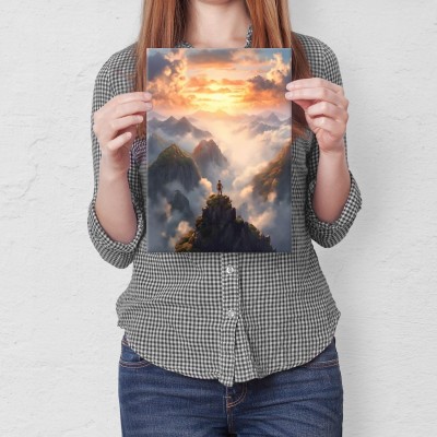 Plakat metalowy góry i chmury jasne Prezent