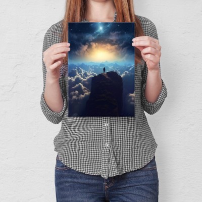 Plakat metalowy góry i chmury ciemnie Prezent