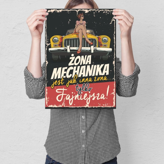 Plakat metalowy żona mechanika Prezent