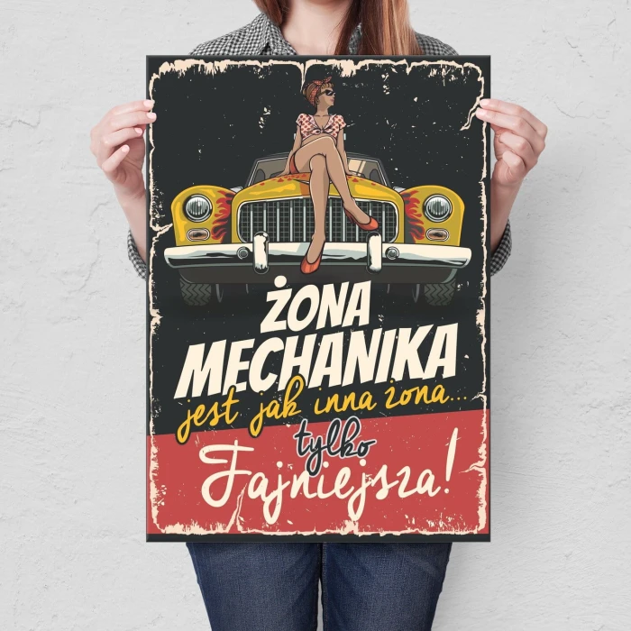 Plakat metalowy żona mechanika Prezent