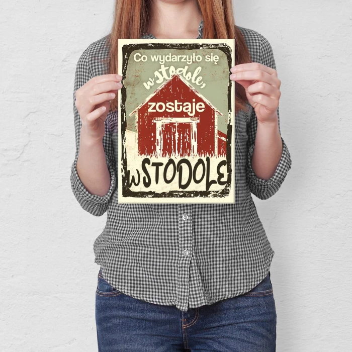 Plakat metalowy co wydarzyło się w stodole Prezent