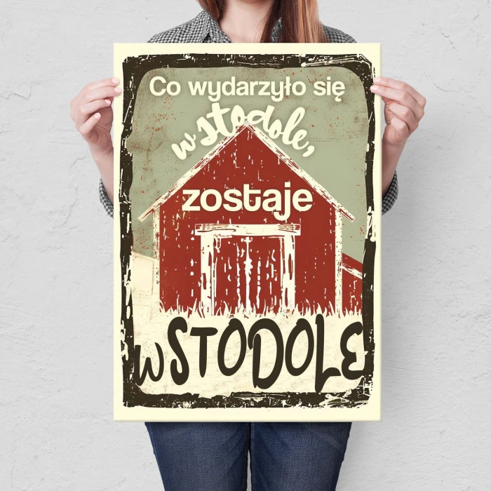Plakat metalowy co wydarzyło się w stodole Prezent