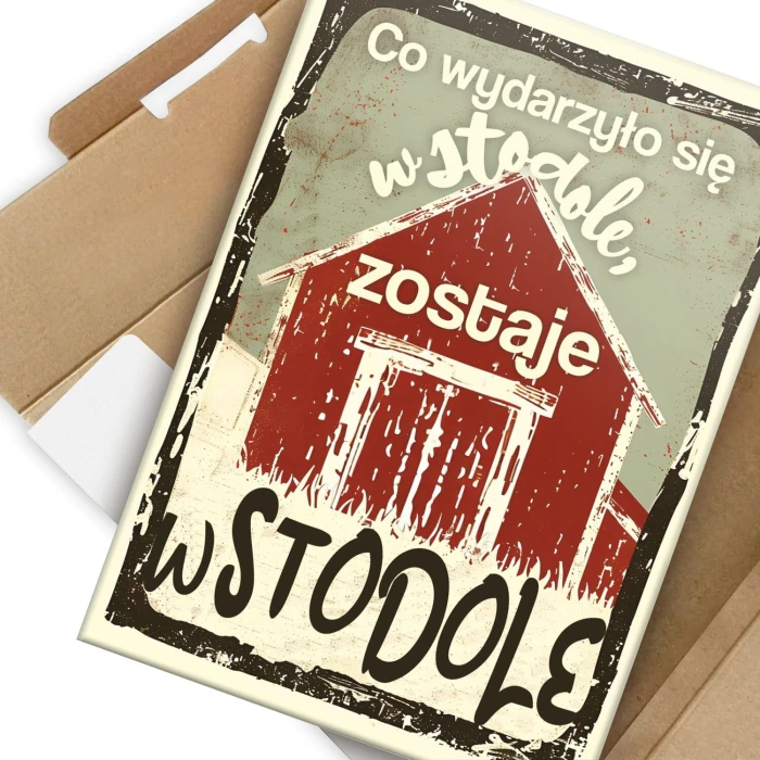 Plakat metalowy co wydarzyło się w stodole Prezent