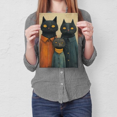 Poster metal rodzina kotów gift