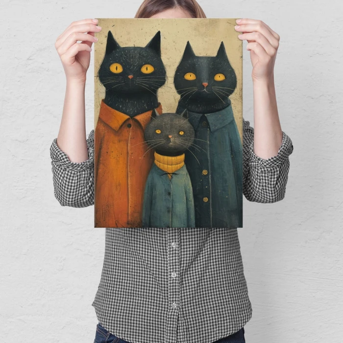 Poster metal rodzina kotów gift