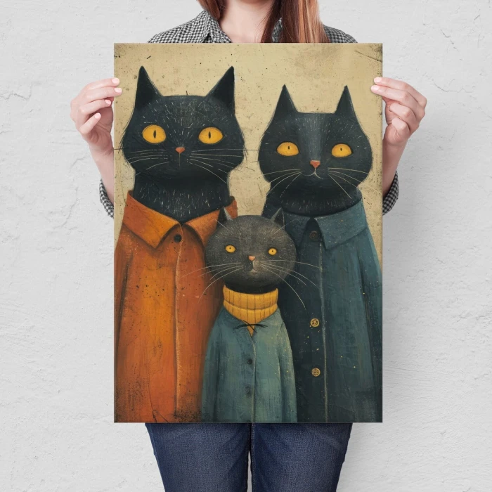 Poster metal rodzina kotów gift