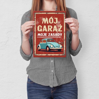 Plakat metalowy mój garaż garbus Prezent