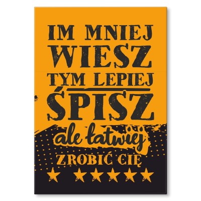 Plakat metalowy im mniej wiesz Prezent