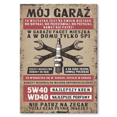 Plakat metalowy garaż zasady świeca Prezent