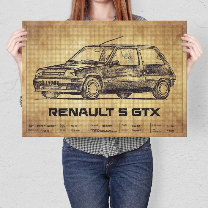 Plakat metalowy Renault 5 GTX Prezent