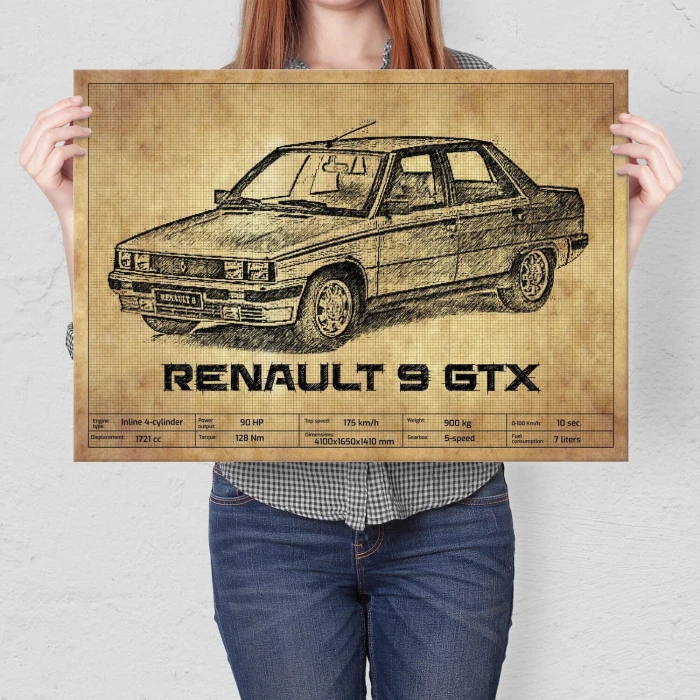 Plakat metalowy Renault 9 GTX Prezent