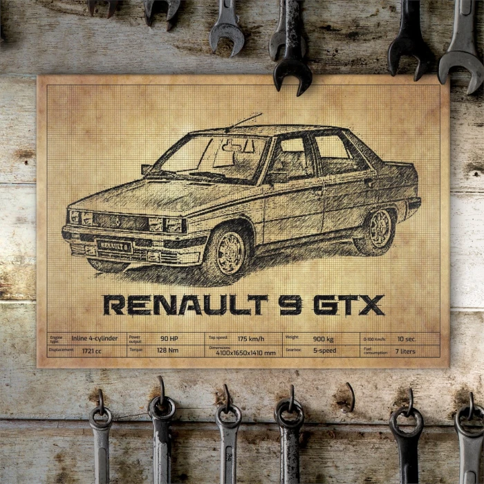 Plakat metalowy Renault 9 GTX Prezent