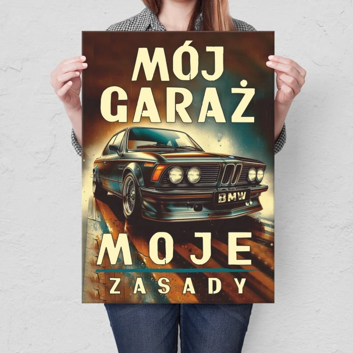 Plakat metalowy BMW garaż Prezent