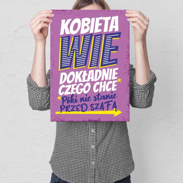 Plakat metalowy kobieta wie Prezent