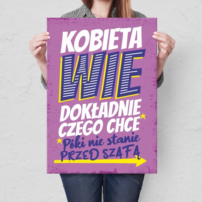 Plakat metalowy kobieta wie Prezent
