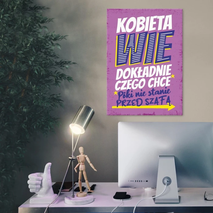 Plakat metalowy kobieta wie Prezent