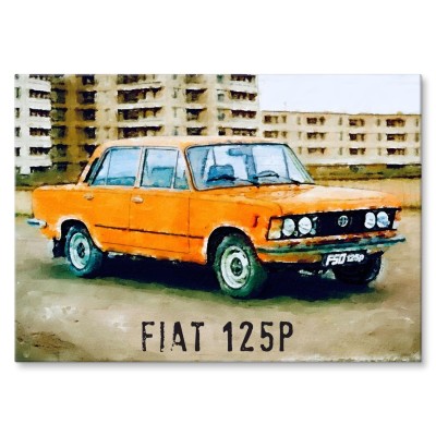 Plakat metalowy Fiat 125p kolor Prezent