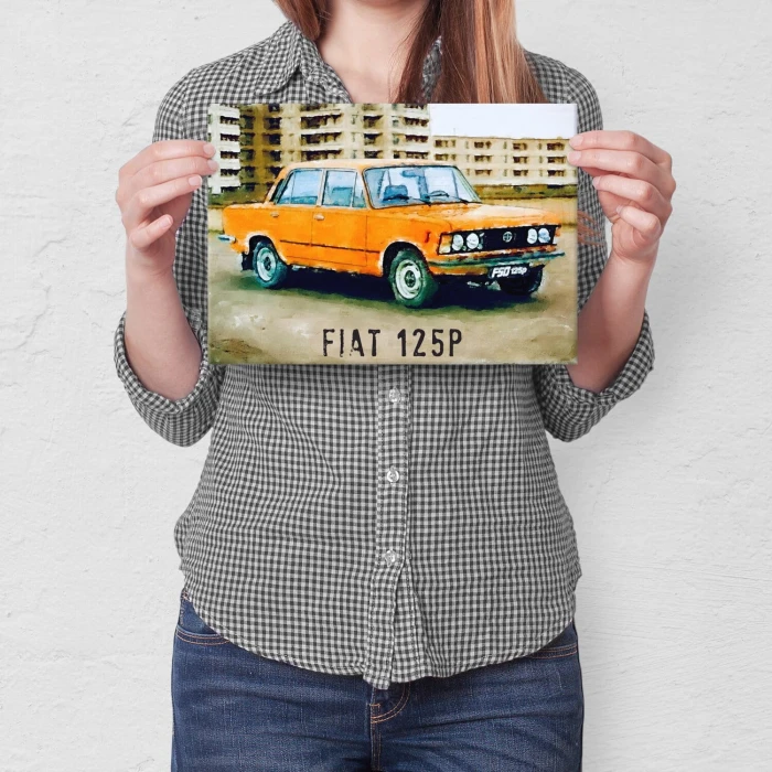 Plakat metalowy Fiat 125p kolor Prezent