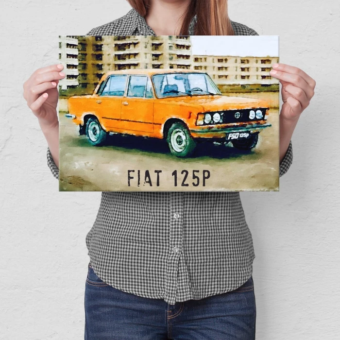Plakat metalowy Fiat 125p kolor Prezent