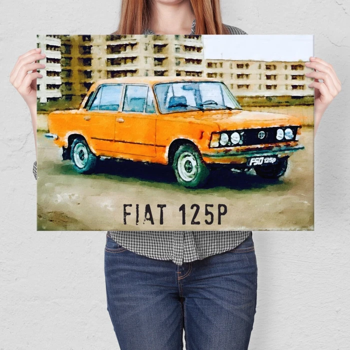 Plakat metalowy Fiat 125p kolor Prezent