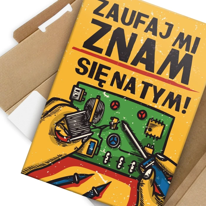 Plakat metalowy zaufaj mi znam się na tym Prezent