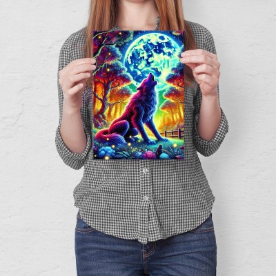 Plakat metalowy wolf at night Prezent