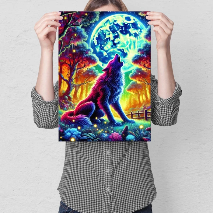 Poster metal wolf at night gift