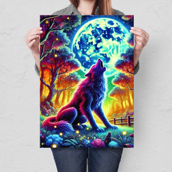 Poster metal wolf at night gift
