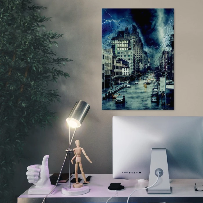 Plakat metalowy Burza nad miastem Prezent