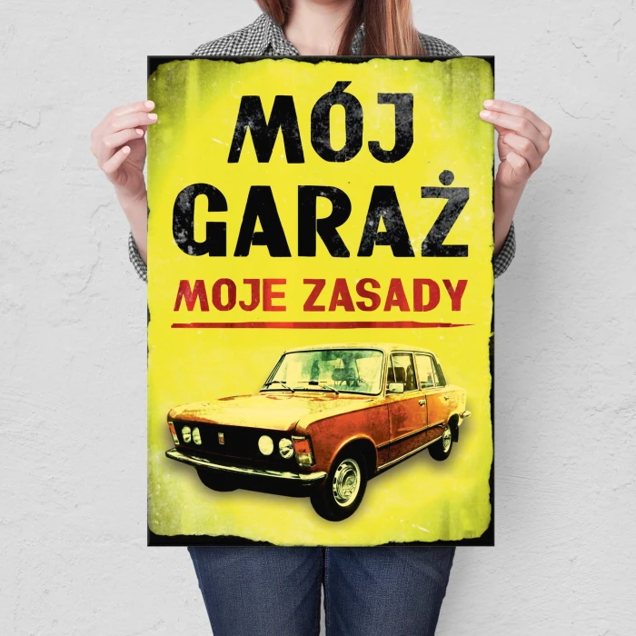 Plakat metalowy Mój garaż Fiat 125P Prezent