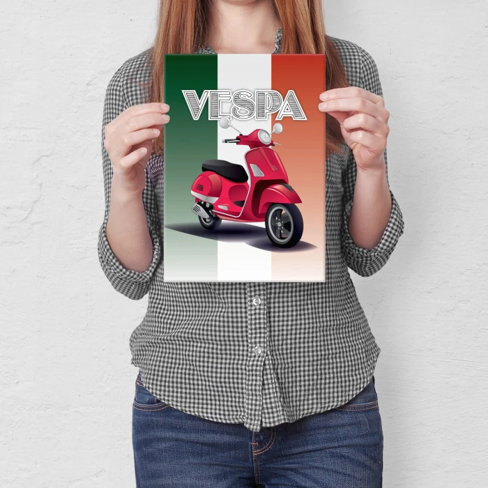Plakat metalowy Skuter Vespa czerwony Prezent