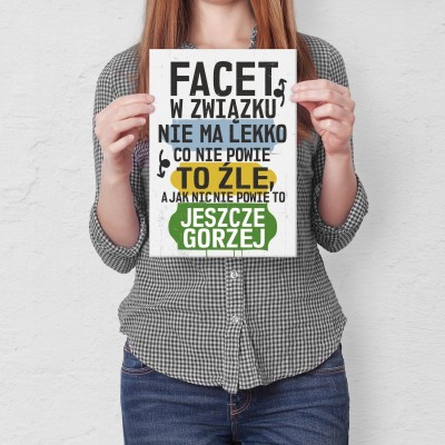 Plakat metalowy facet w związku Prezent