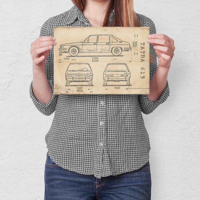 Poster metal Tatra 613 Samochód Auto Motoryzacja Patent Retro gift
