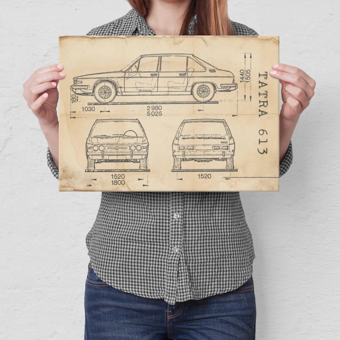 Poster metal Tatra 613 Samochód Auto Motoryzacja Patent Retro gift