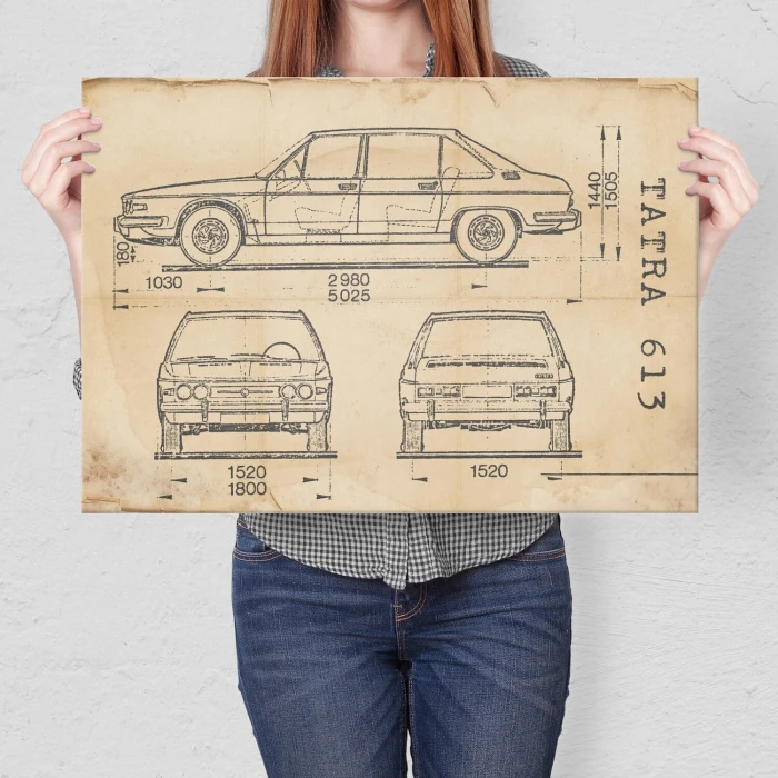 Poster metal Tatra 613 Samochód Auto Motoryzacja Patent Retro gift