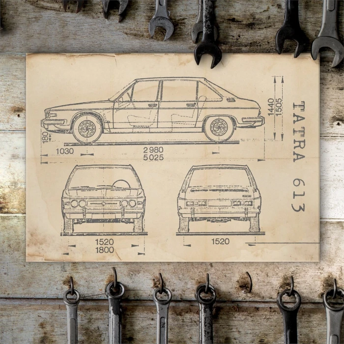 Poster metal Tatra 613 Samochód Auto Motoryzacja Patent Retro gift