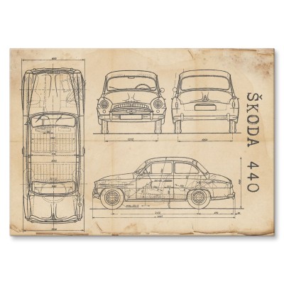 Plakat metalowy Skoda 440 Samochód Auto Motoryzacja Patent Retro Prezent