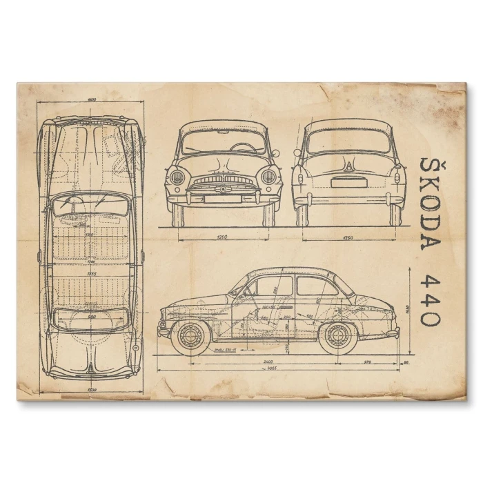 Plakat metalowy Skoda 440 Samochód Auto Motoryzacja Patent Retro Prezent