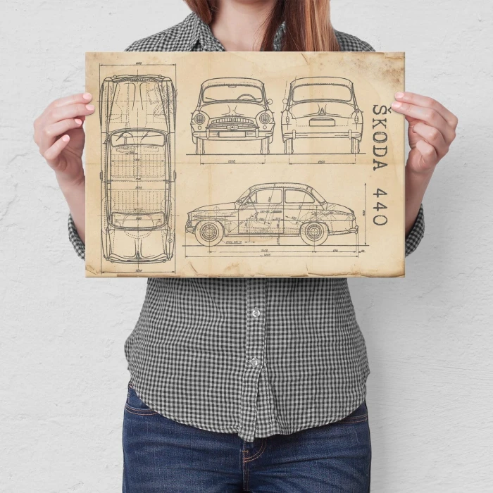Plakat metalowy Skoda 440 Samochód Auto Motoryzacja Patent Retro Prezent