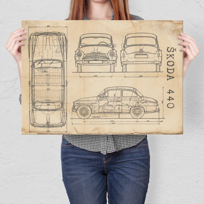 Poster metal Skoda 440 Samochód Auto Motoryzacja Patent Retro gift