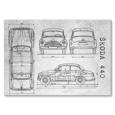Plakat metalowy Skoda 440 Samochód Auto Motoryzacja Patent Stone Prezent