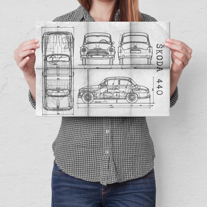 Plakat metalowy Skoda 440 Samochód Auto Motoryzacja Patent Daily Prezent