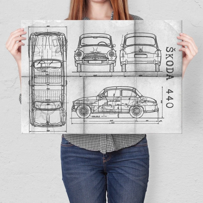 Plakat metalowy Skoda 440 Samochód Auto Motoryzacja Patent Daily Prezent