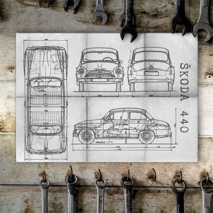 Plakat metalowy Skoda 440 Samochód Auto Motoryzacja Patent Daily Prezent