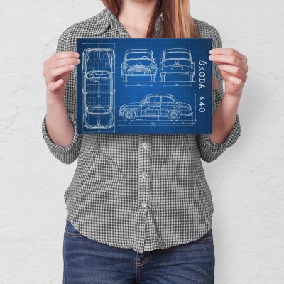 Plakat metalowy Skoda 440 Samochód Auto Motoryzacja Patent Tech Prezent