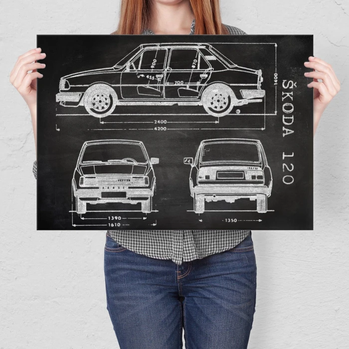 Plakat metalowy Skoda 120 Samochód Auto Motoryzacja Patent Slate Prezent